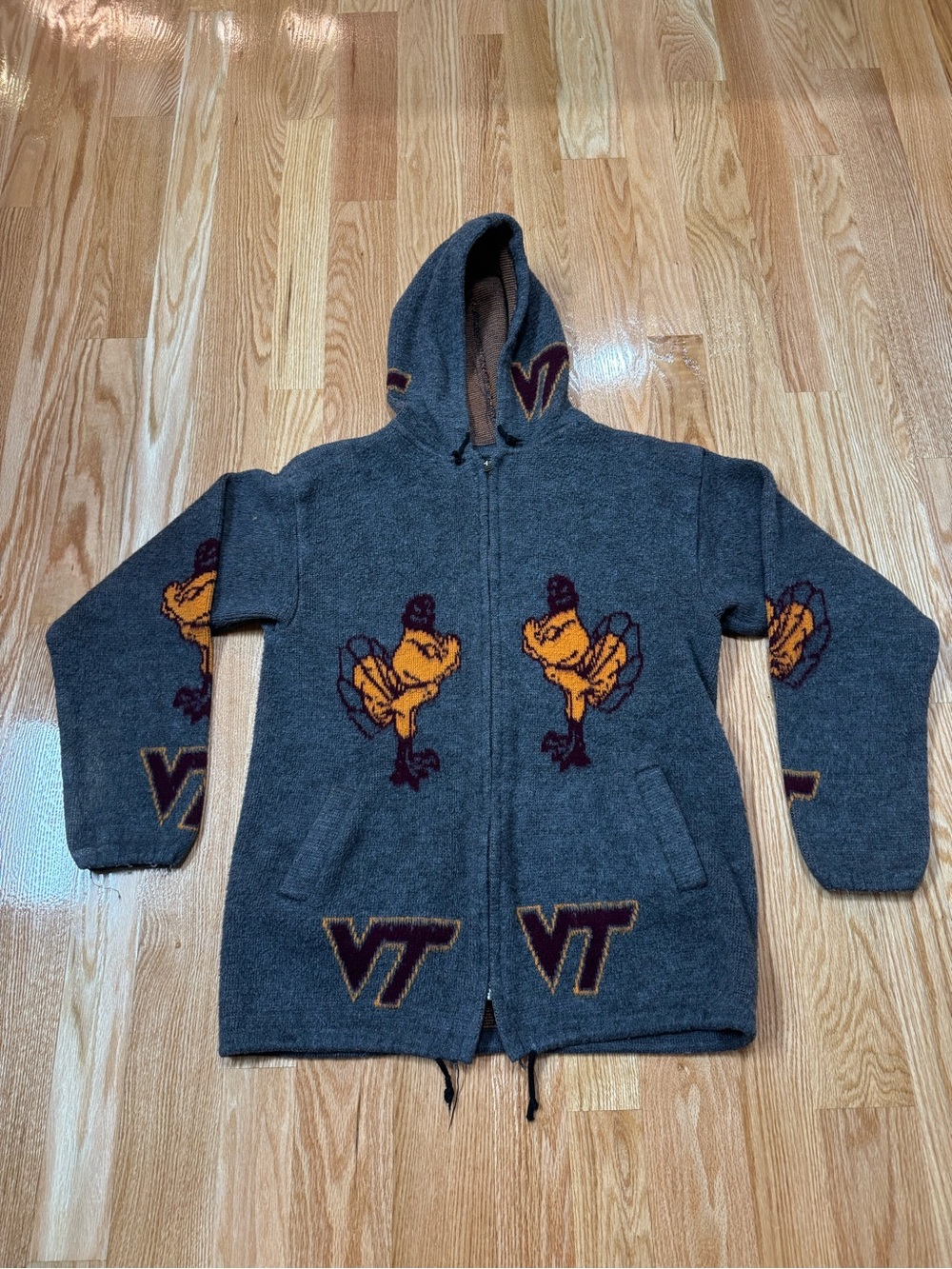 Vintage Virginia Tech Hokies Alpaca Full Zip Hoodie Sweatshirt Mens size 2XL
